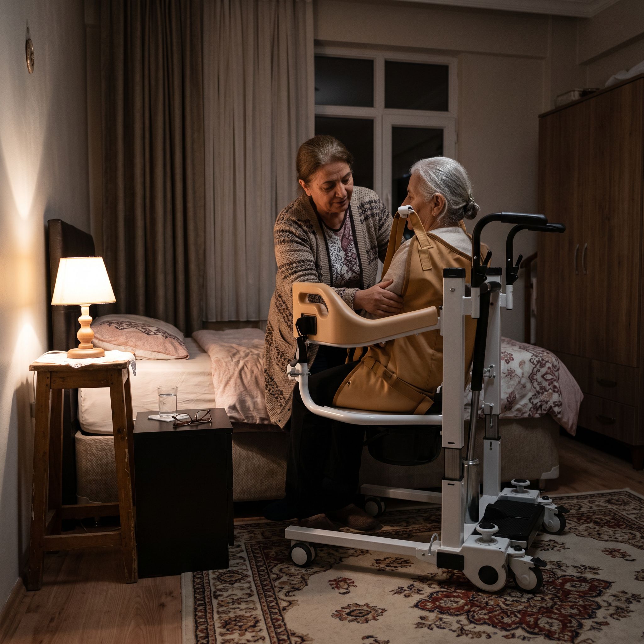 Gece hasta transferinde doğru ışık ve hasta taşıma lifti kullanımı