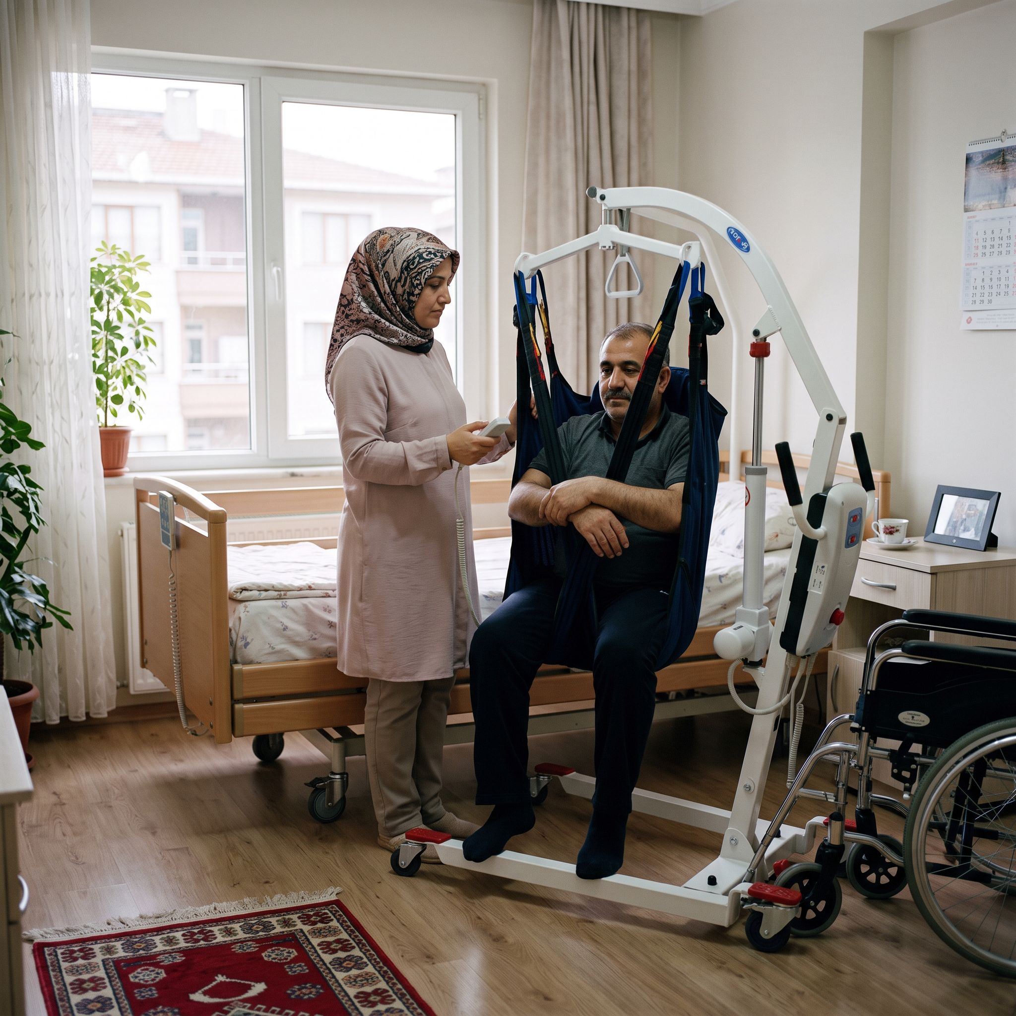 Ev ortamında kullanılan mobil hasta taşıma lifti